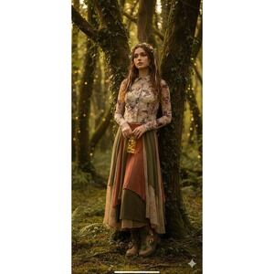 Women's Sheer Mesh Butterfly Print Cropped Button Up Shirt Long Sleeve Size S/M‎